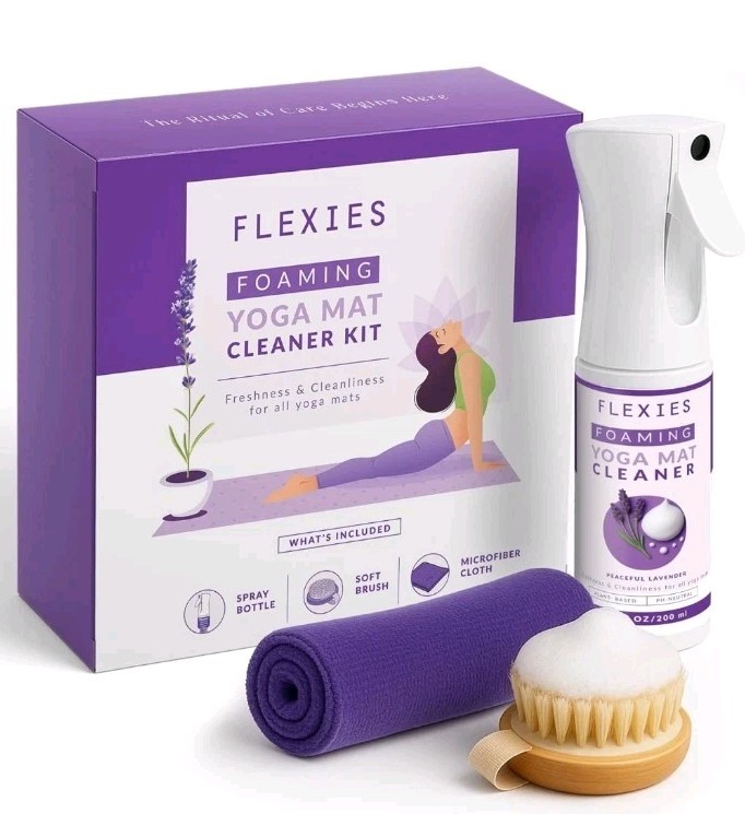 FLEXIES Foaming Yoga Mat Cleaner Kit. Peaceful Lavender Brand New Sealed