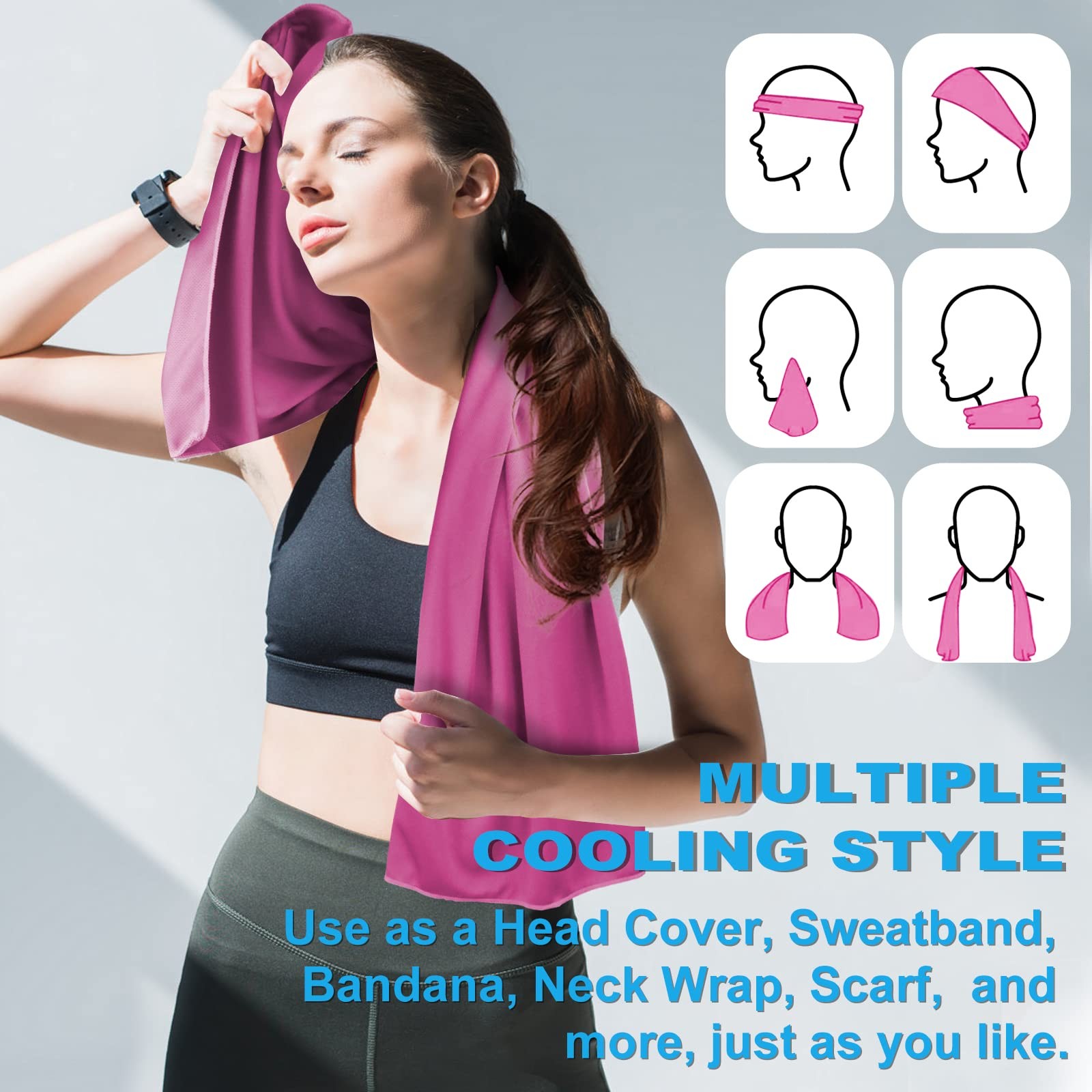 Meiyante Ice & Sweat Towels, 43.3″ x 15.7″ – Cooling 43.3″X15.7″, Rose-pink