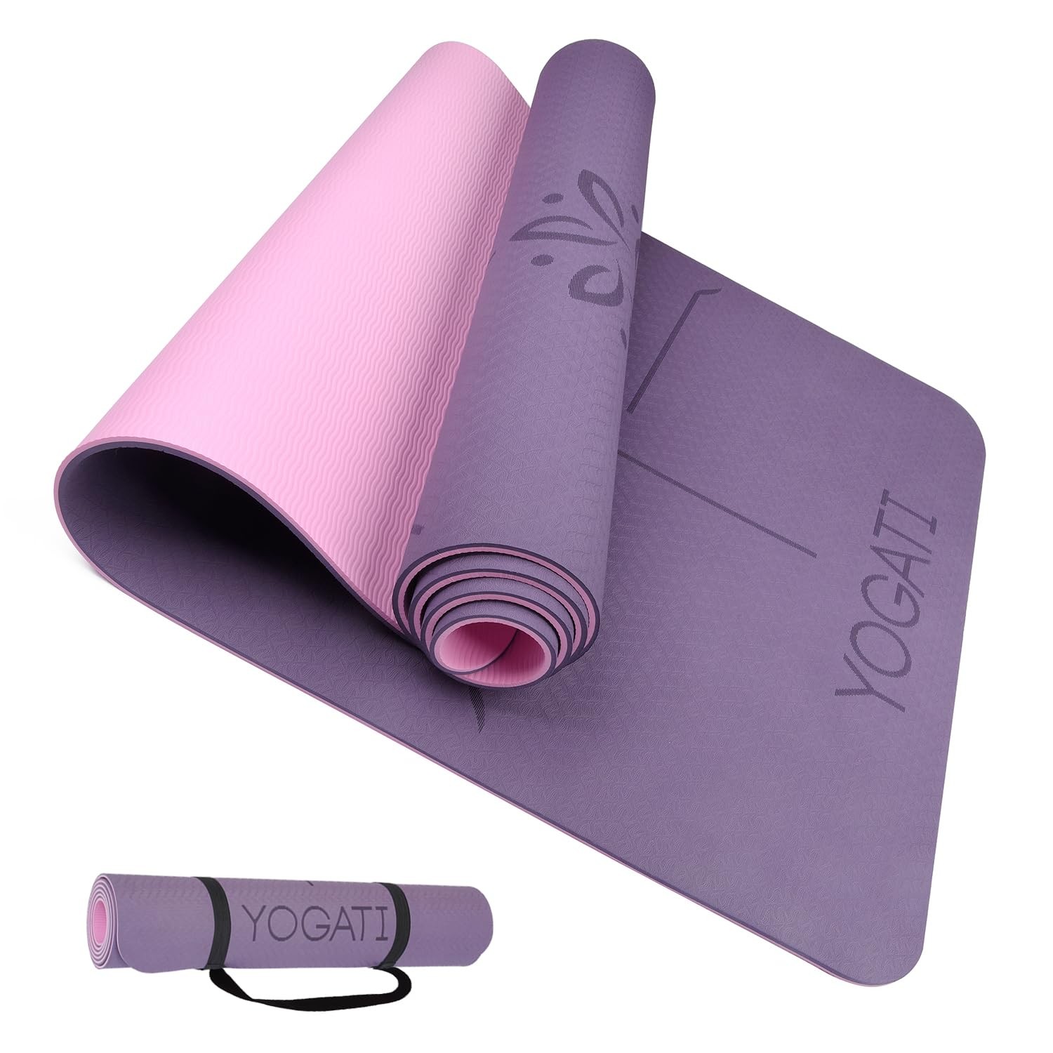 YOGATI Yoga Mat with Alignment Lines. Exercise mat with carry strap. Pilates …