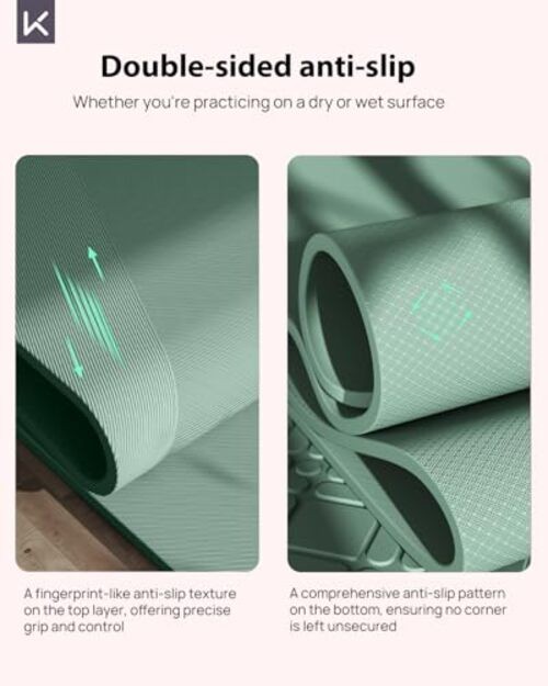 Yoga Mat – Premium 7mm Thick Exercise Mat, Anti-Tear 32” Extra Pale Green