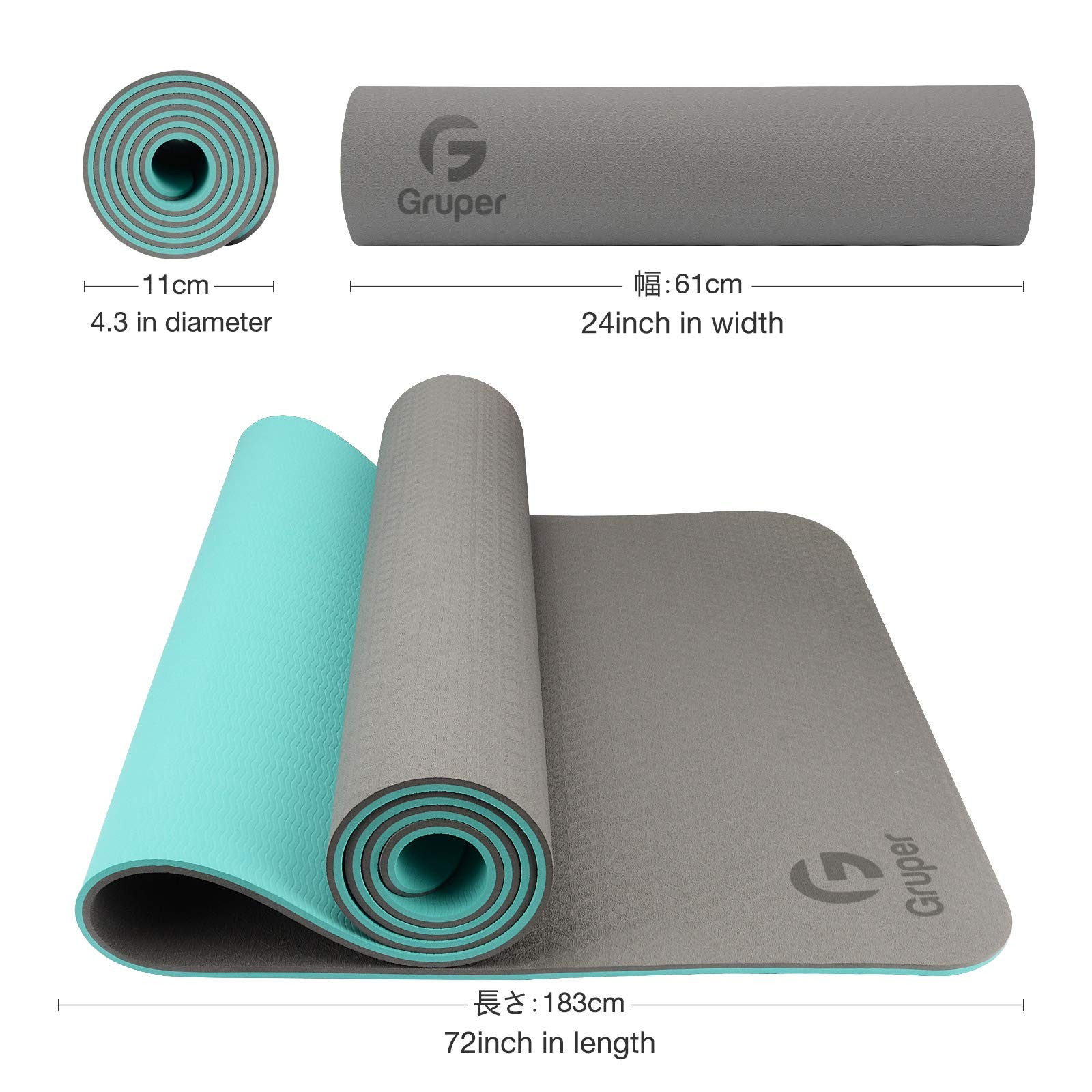 Gruper Yoga Mat Non Slip, Eco Friendly Fitness 0.24*24*72 Inches, Carbon Gray