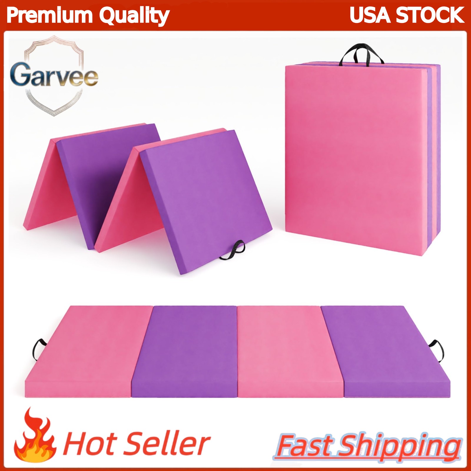 Gymnastics Mat 4-Fold 6x2ft Thick Tumbling Exercise Mat with Handles for Yoga