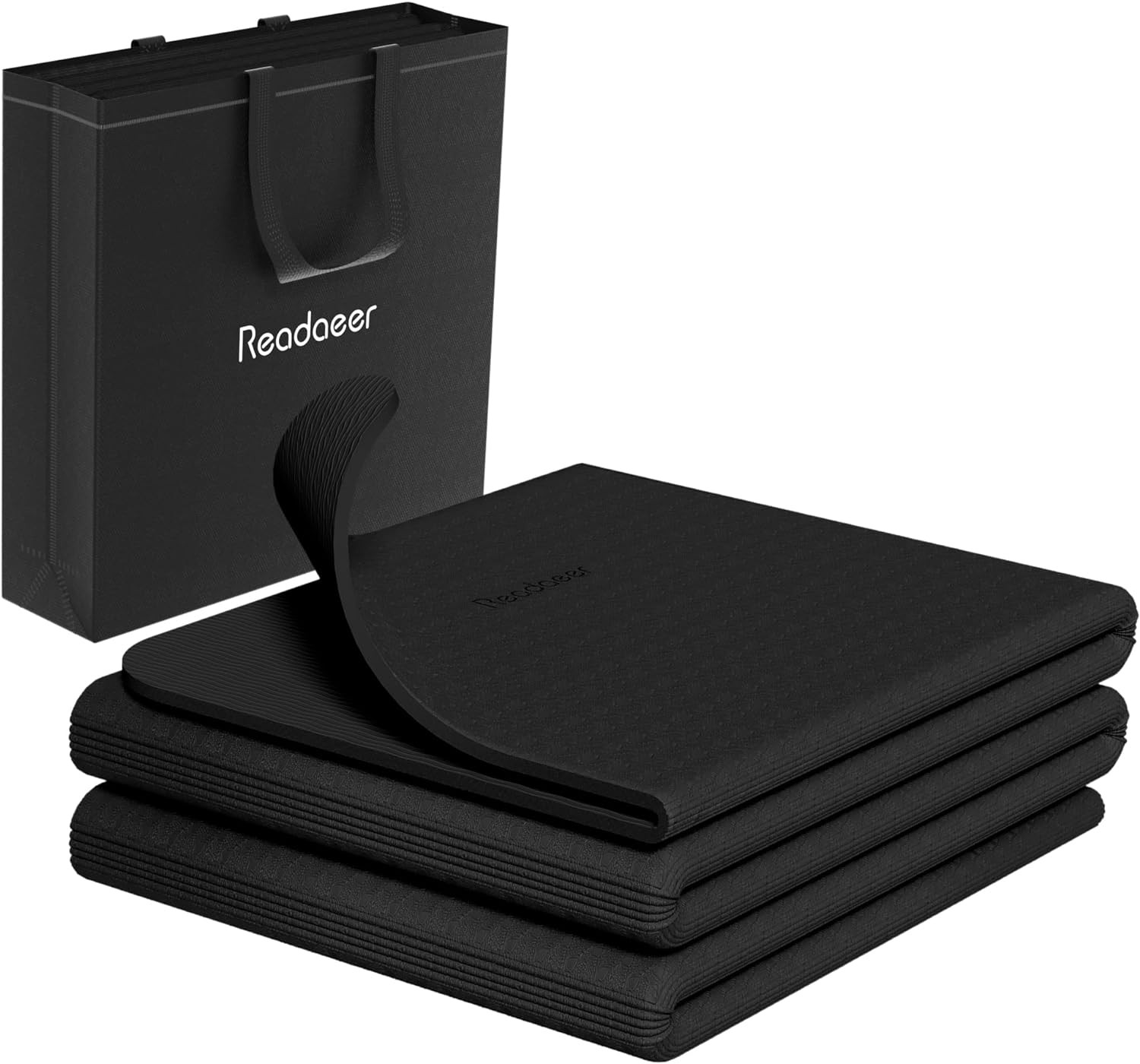Readaeer Foldable Yoga Mat for Travel Folding 6mm Thick with Black