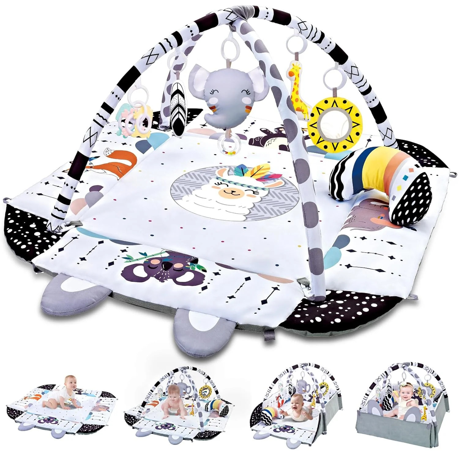 Baby Gym Play Mat, 8-in-1 Tummy Time Mat & Activity Gym, Washable Ball Pit, Infa