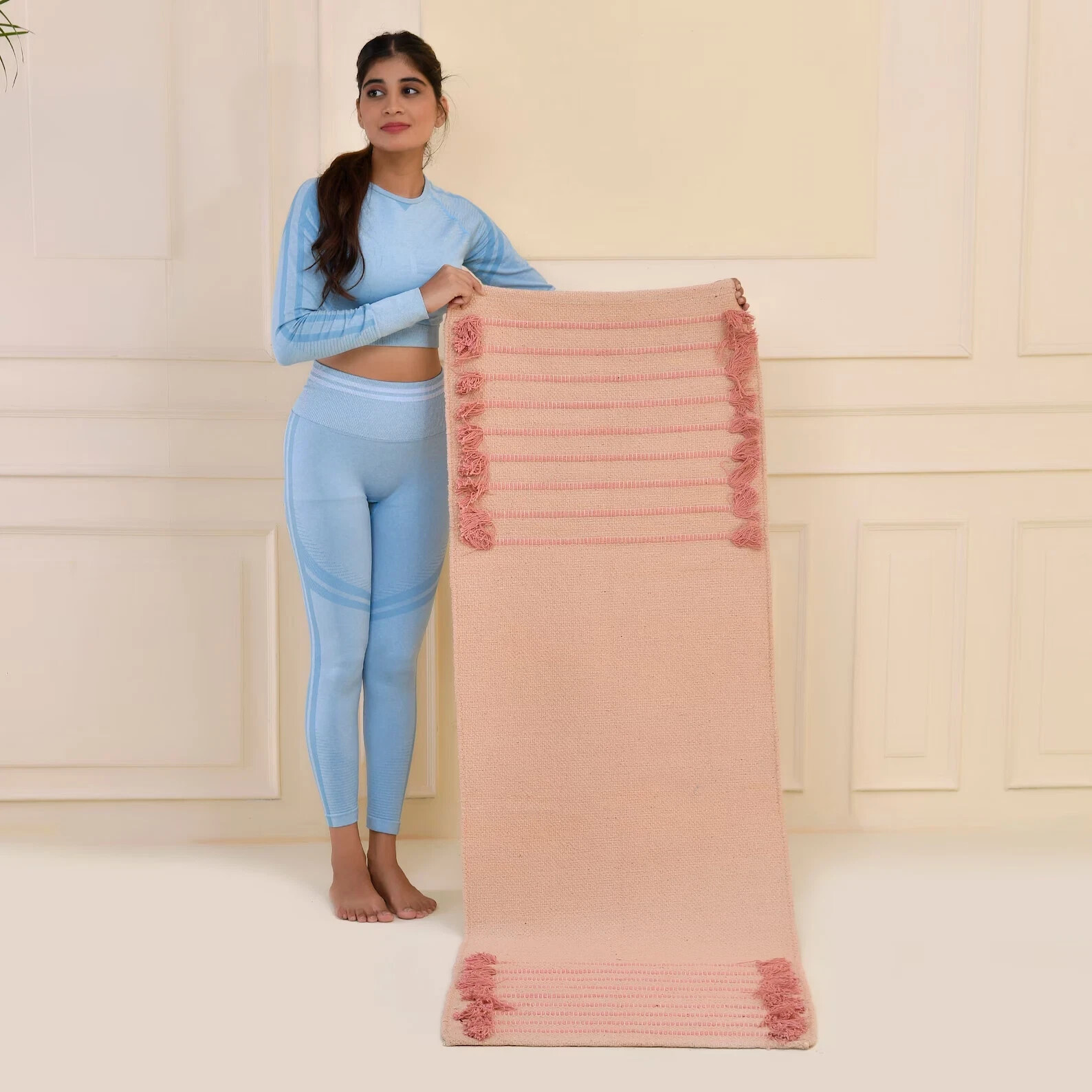 Yoga Mat Thick Non Slip Organic Cotton Exercise Workout Mat Pilates Rug 2×6 Ft