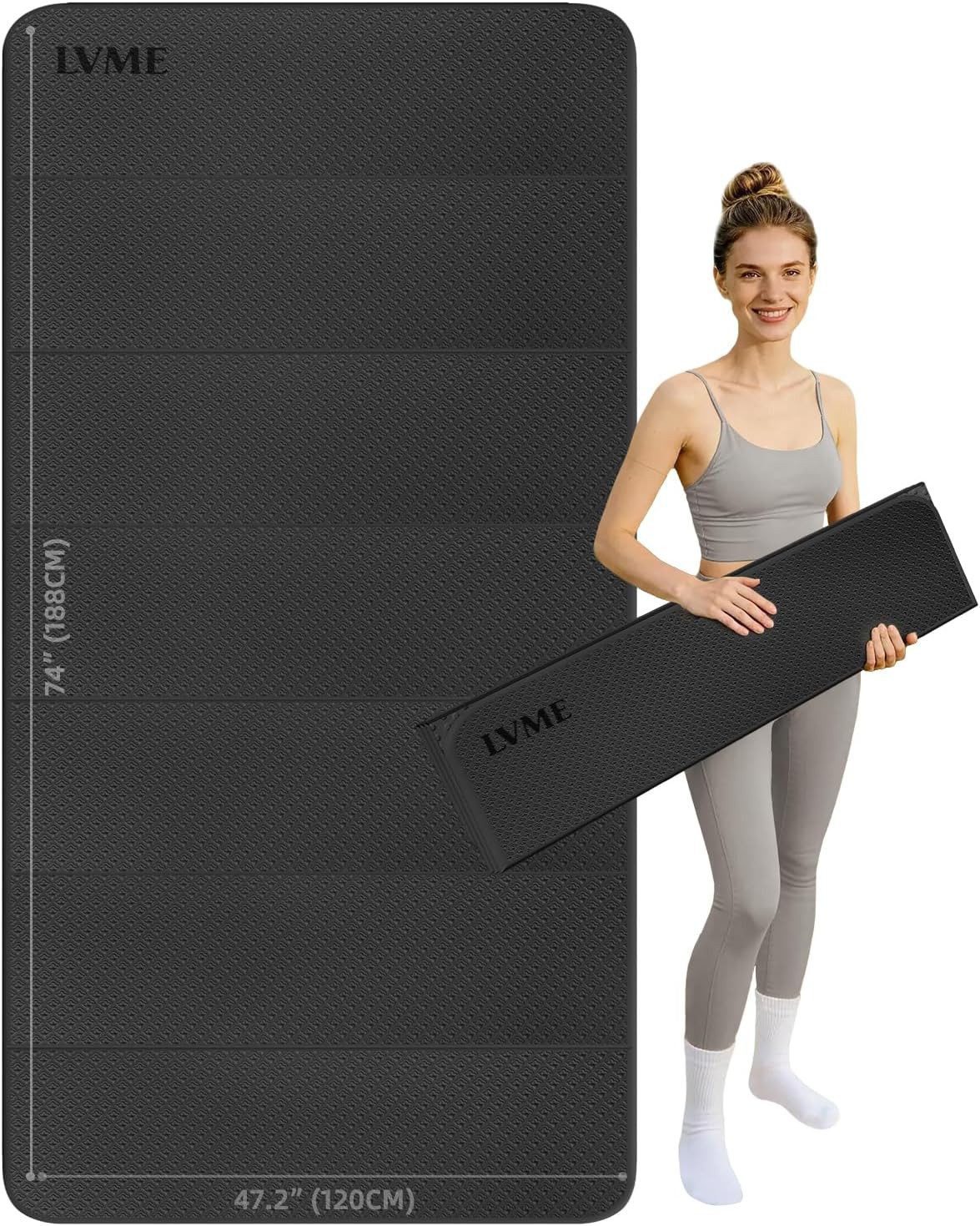 Extra Large 2-Person Yoga Mat, Foldable & Non-Slip, 74″x47.2″ for Home Gym
