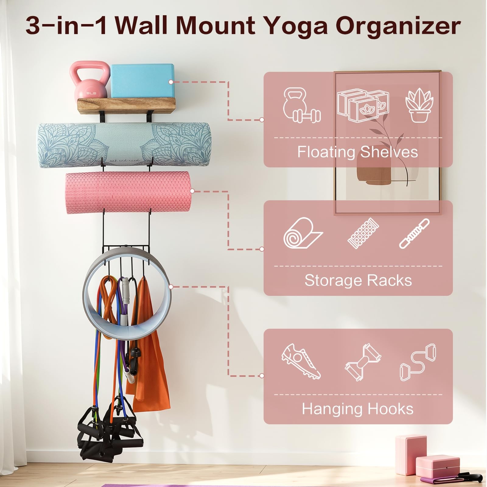 Yoga Mat Holder Accessories Wall Mount Organizer Storage Decor Foam Roller an…