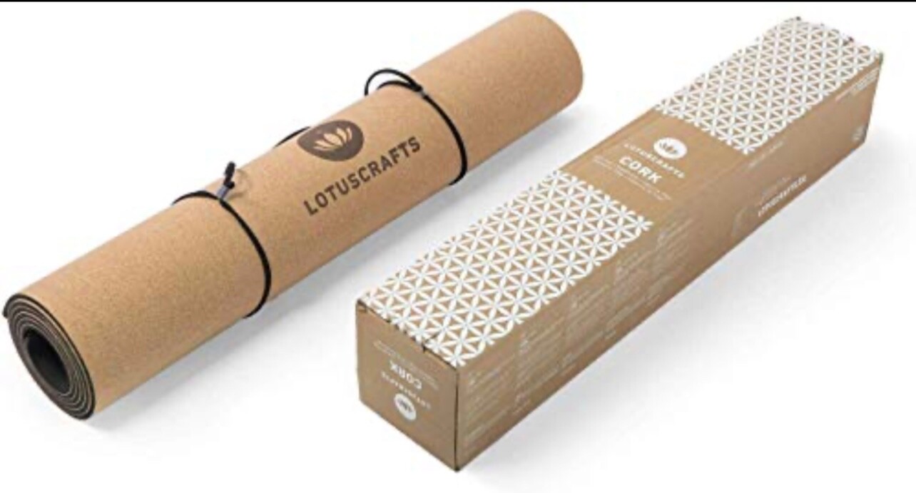 Lotuscrafts cork yoga mat with natural soft cork surface and elastic TPE layer