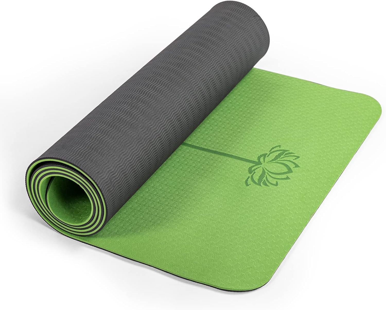 Green Black Non Slip Yoga Mat 1/4″ Thick Eco Exercise Pad Pilates Home Gym