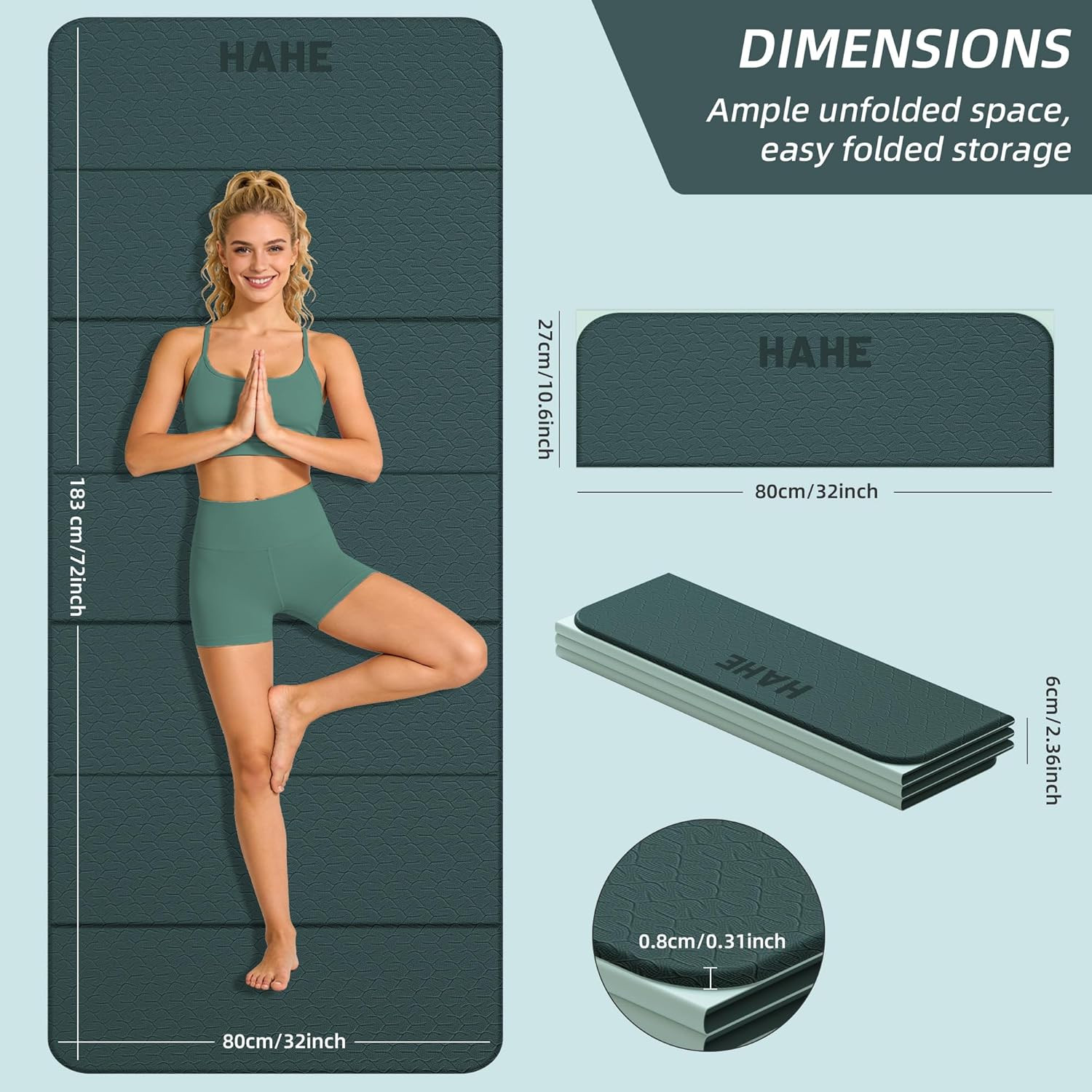 Portable Foldable Yoga Mat – Non-Slip TPE, 74″x32″, Ideal for Home & Studio