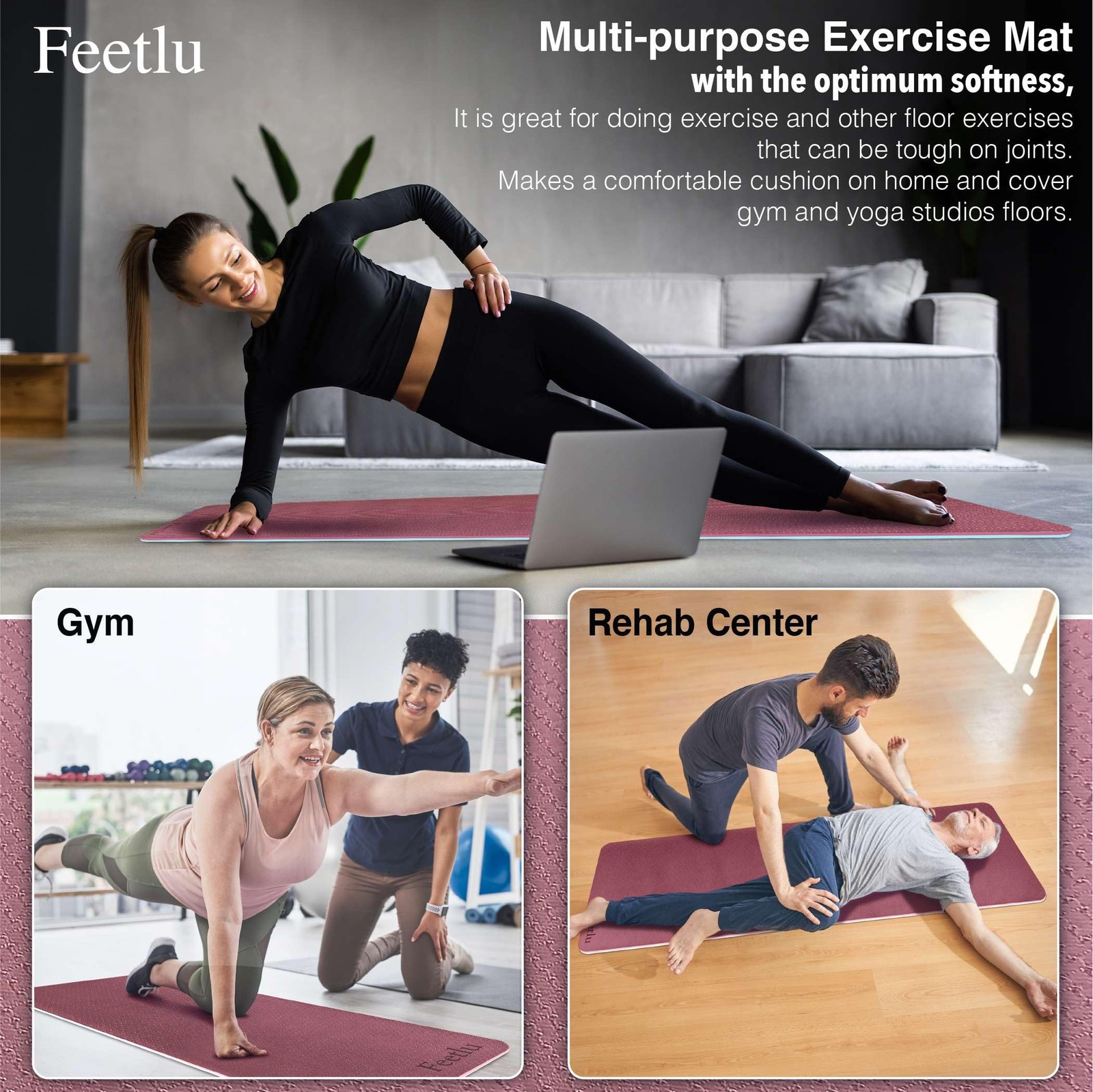 Extra Thick Exercise Yoga Mat with Strap – 2/5 Inch (10MM), Non-Slip Workout …