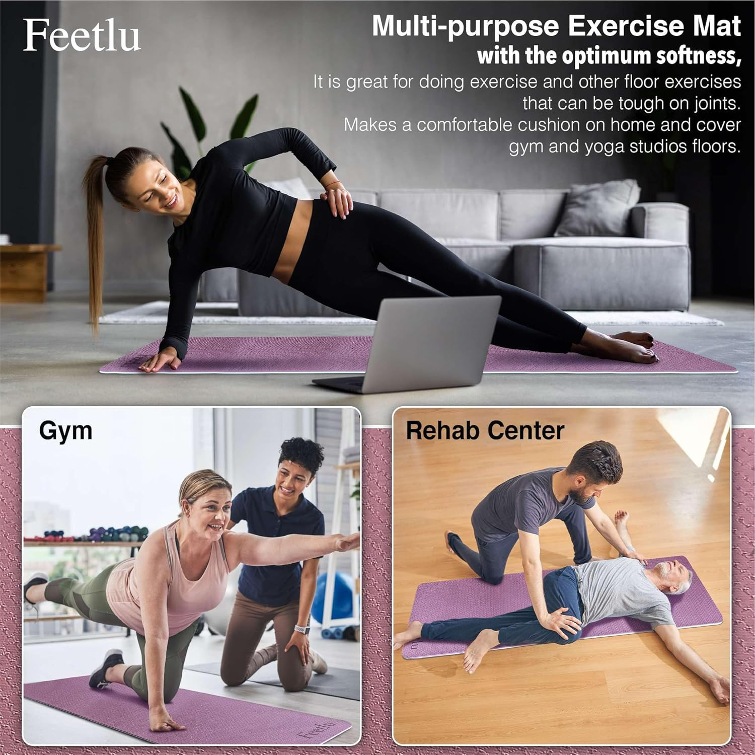Extra Thick Exercise Yoga Mat with Strap – 2/5 Inch (10MM), Non-Slip Workout Mat