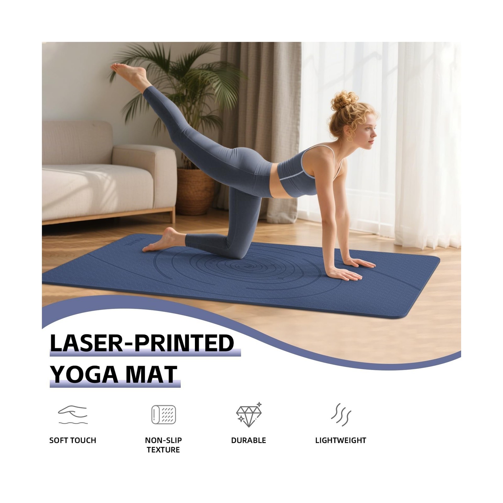 Large Yoga Mat Thick, 76″x32″x0.31″Wide POE Exercise Mat with Non-S… Fast Ship