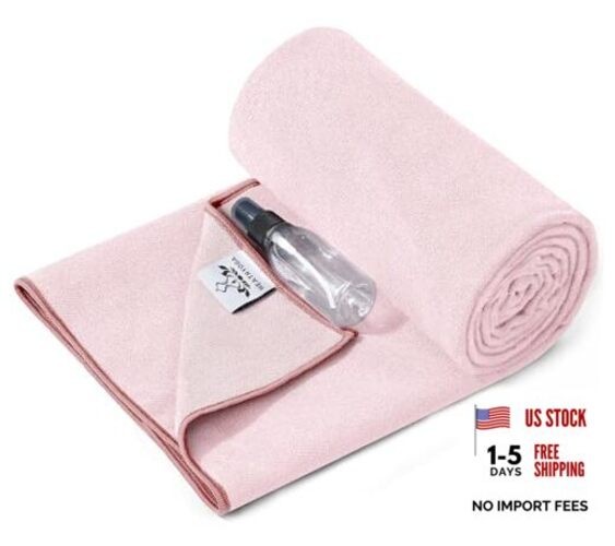 Yoga Mat Towel Non Slip for Hot Yoga Towel with Silicone Grip & Free Pink