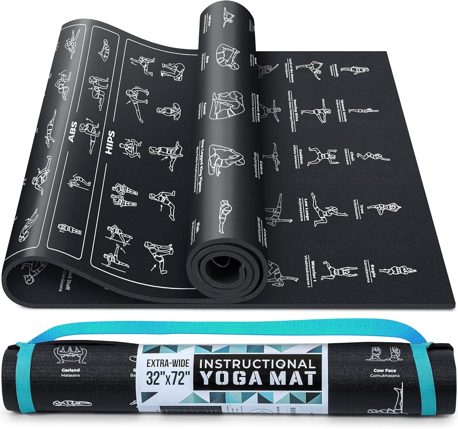 Illustrated Yoga Mat with 75 Poses & Stretching Exercises – Non-Slip & Thick