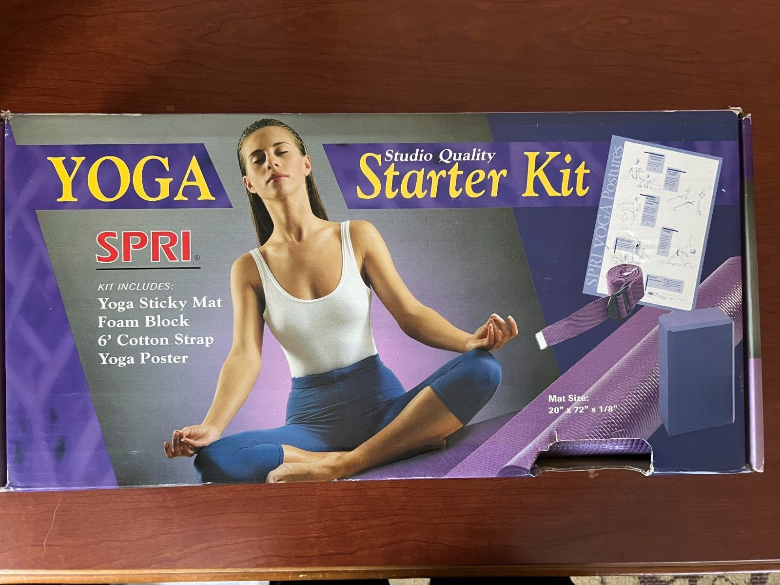 Spri Yoga Starter Kit for Beginners with Sticky Mat, yoga block, 6′ strap-NIB