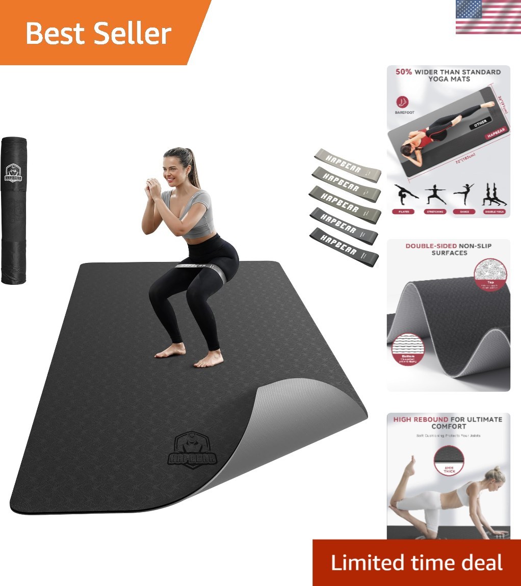 Luxury 72″x36″ Thick TPE Yoga Mat – Non-Slip, Includes Resistance Bands & Bag