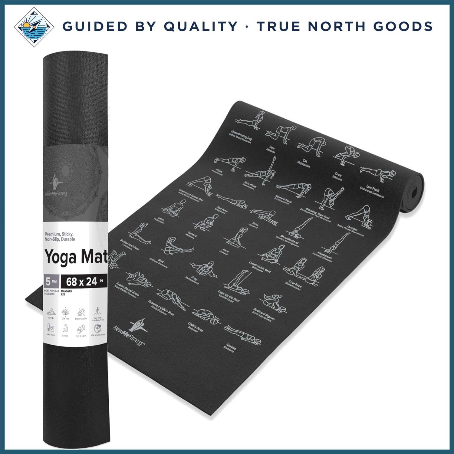 Thick 5mm PVC Yoga Mat for Home and Gym with Illustrated Poses for Stretching