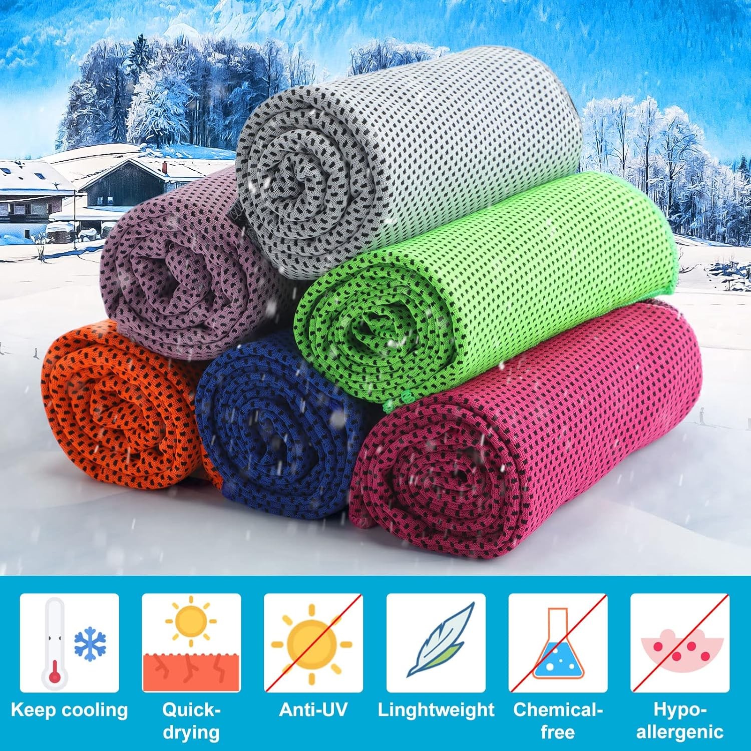 Honoson 20 Packs Cooling Towel, 40″ x 12″ 40 x 12 Inch, 10 Different Colors