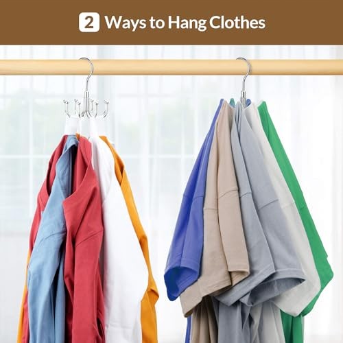 Space Saving Hangers for Clothes,Rotatable Sturdy Shirt Hangers 2 Pack Silver