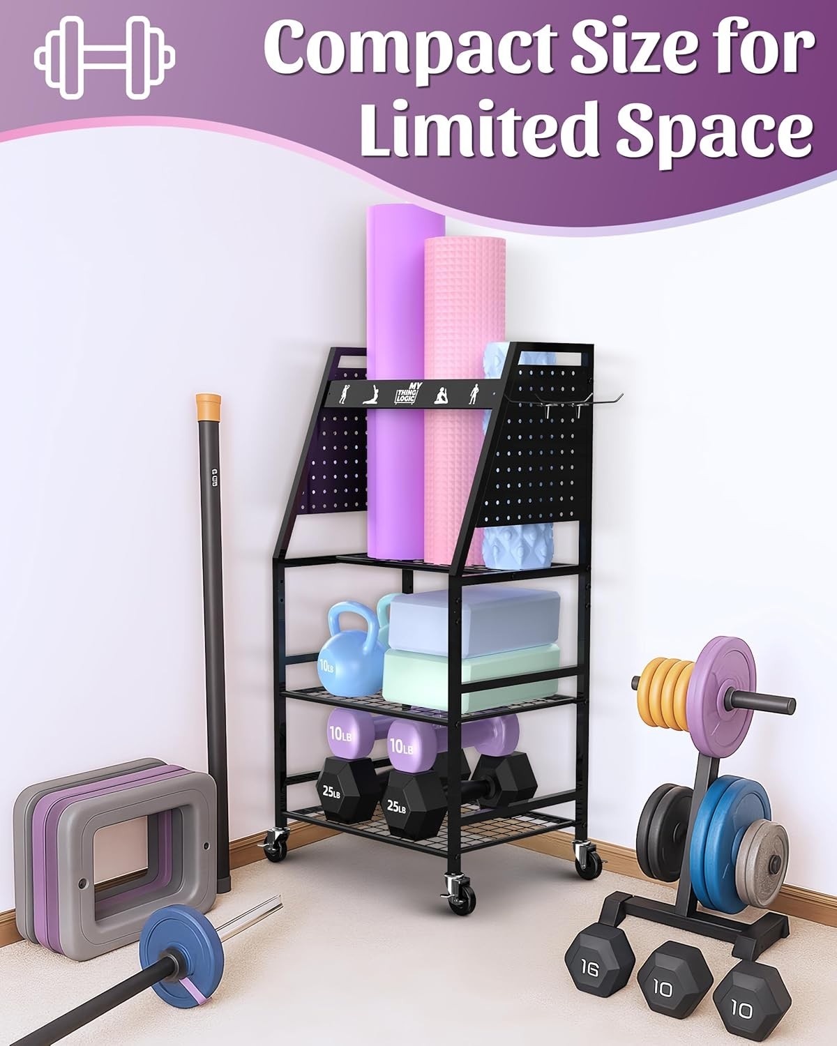 Yoga Mat Storage Racks,Home Gym Storage Rack Dumbbells Kettlebells Foam Roller