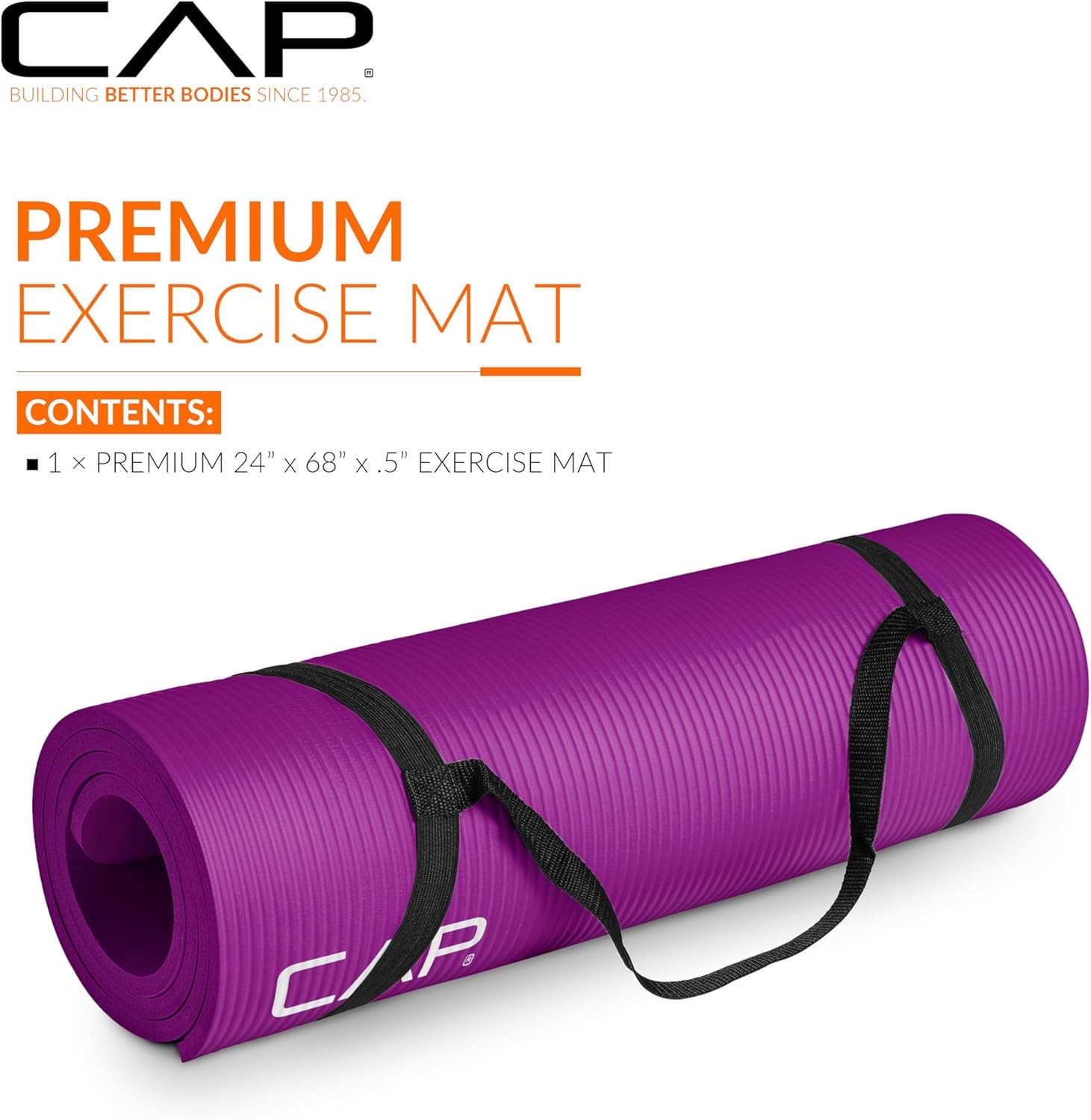 CAP Barbell 1/2-Inch High Density Exercise Yoga Mat with Strap | Multiple Option