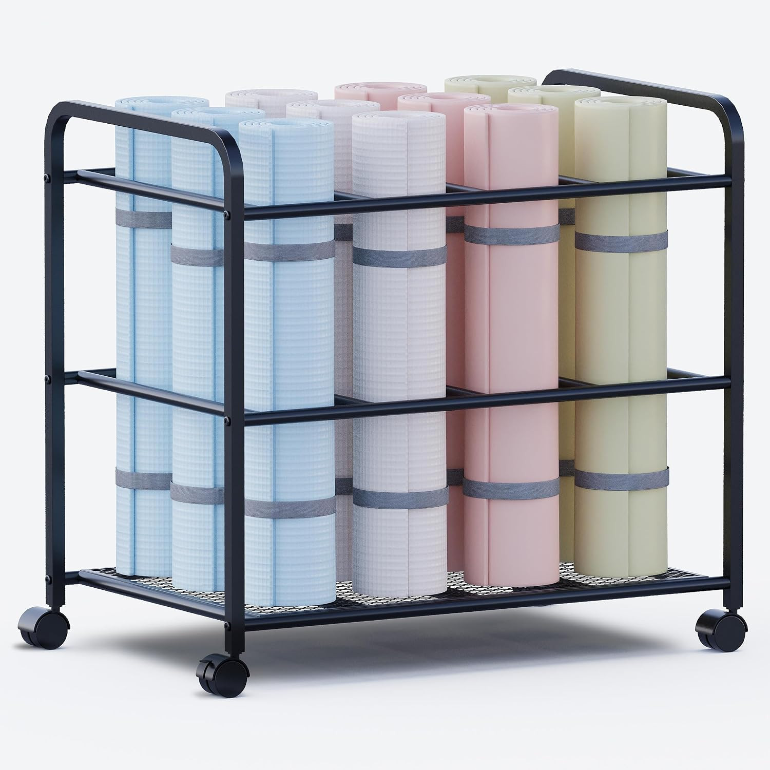 Yoga Mat Storage Rack with Wheels – Large Capacity for Home & Gym Use