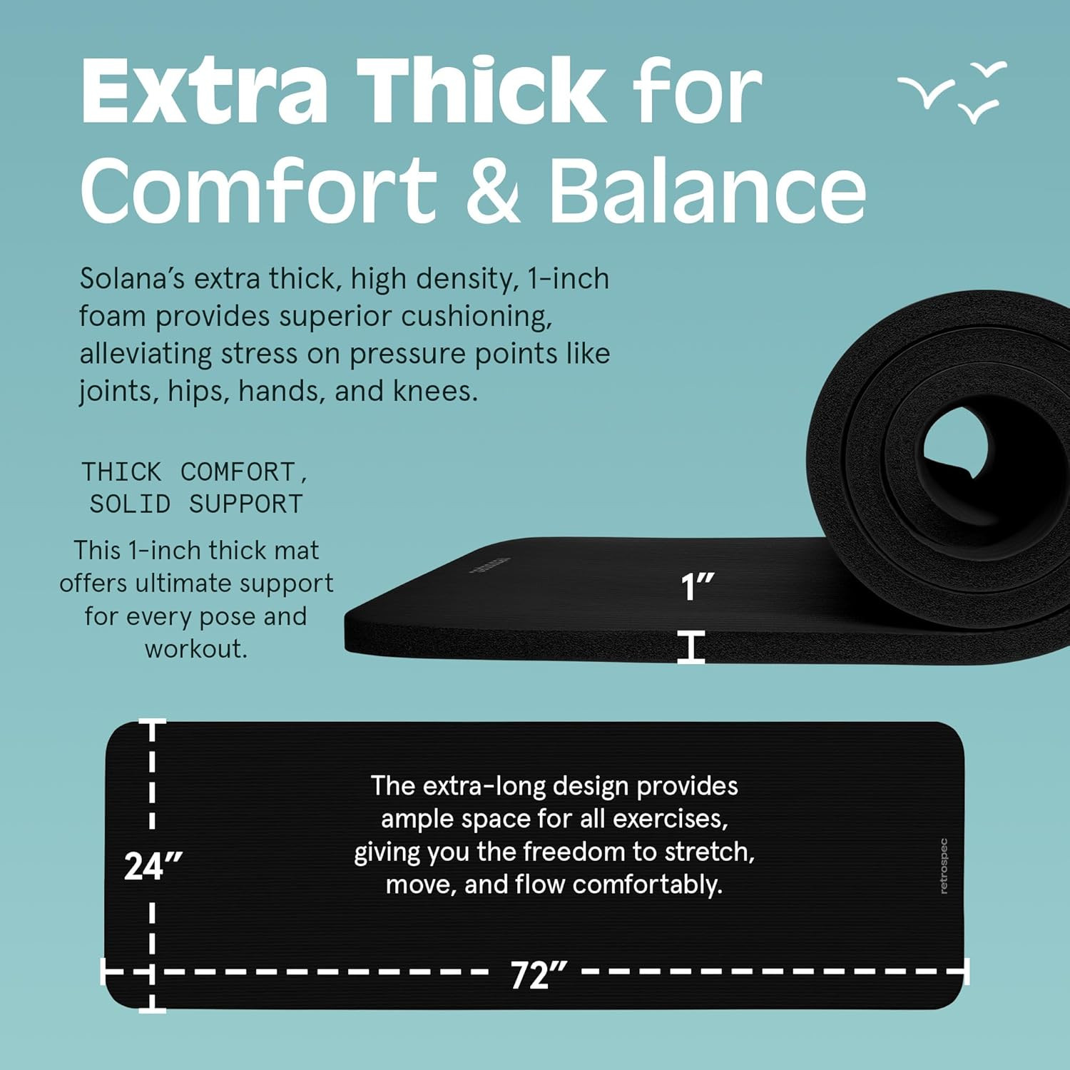 Solana Yoga Mat 1″ Thick W/Nylon Strap for Men & Women – Non Slip Exercise Mat f