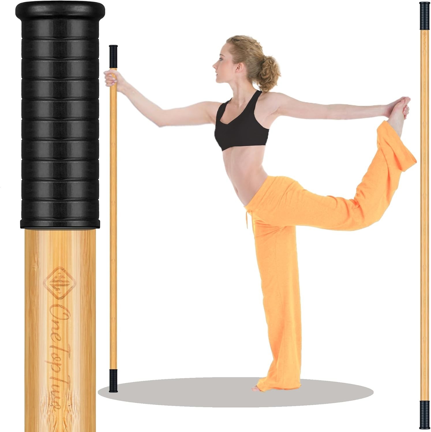 5Ft Yoga Stick from Natural Bamboo with Non-Slip Handle-Stretching Stick for Mob