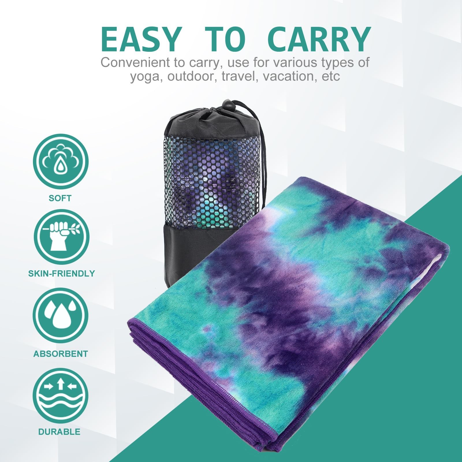 Eunzel Hot Yoga Towel – 72 inches x 24 inches, Green & Purple/ Purple