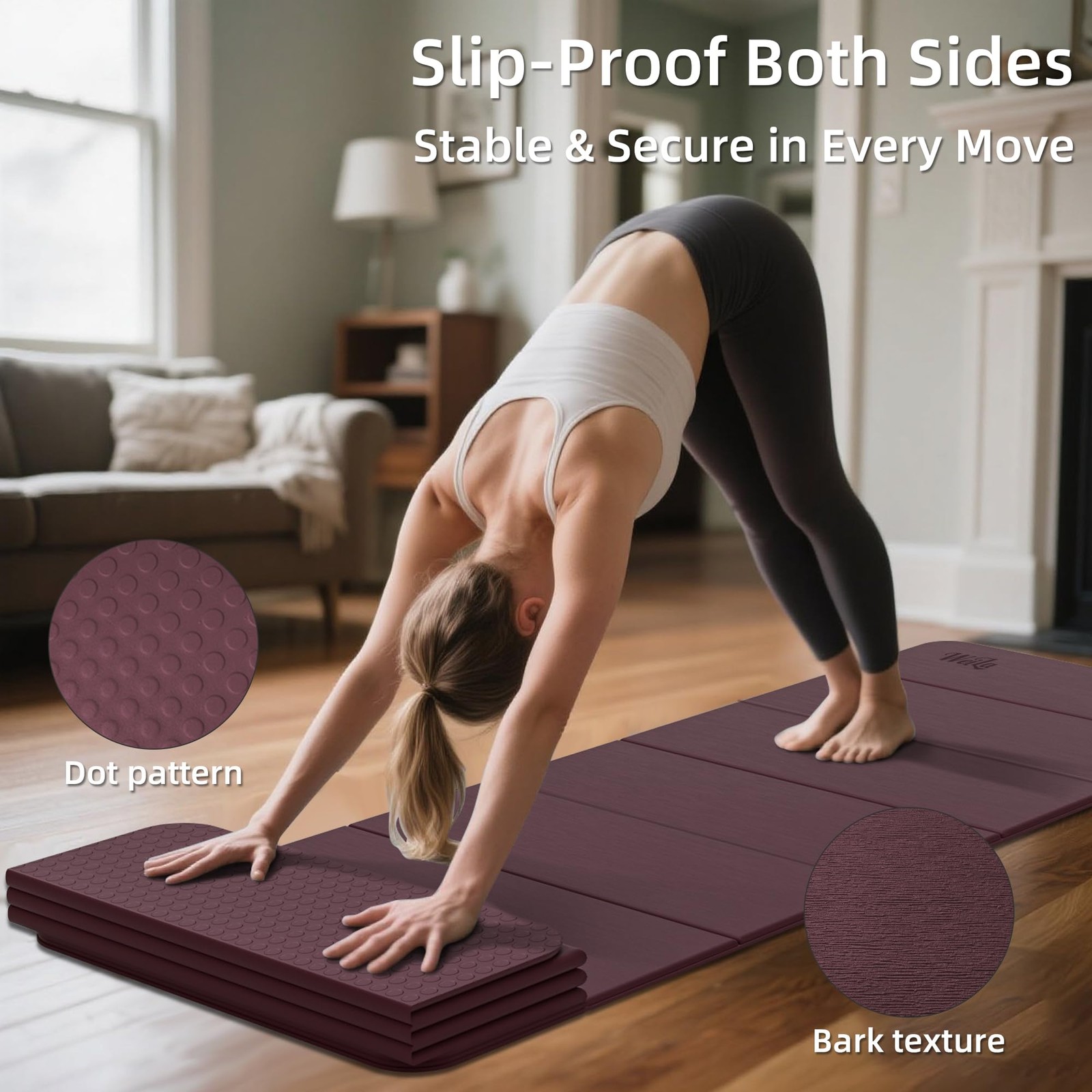 1/2 Inch 70″x24″ Foldable TPE Yoga Mat, Thick Non Slip Pilates Mat