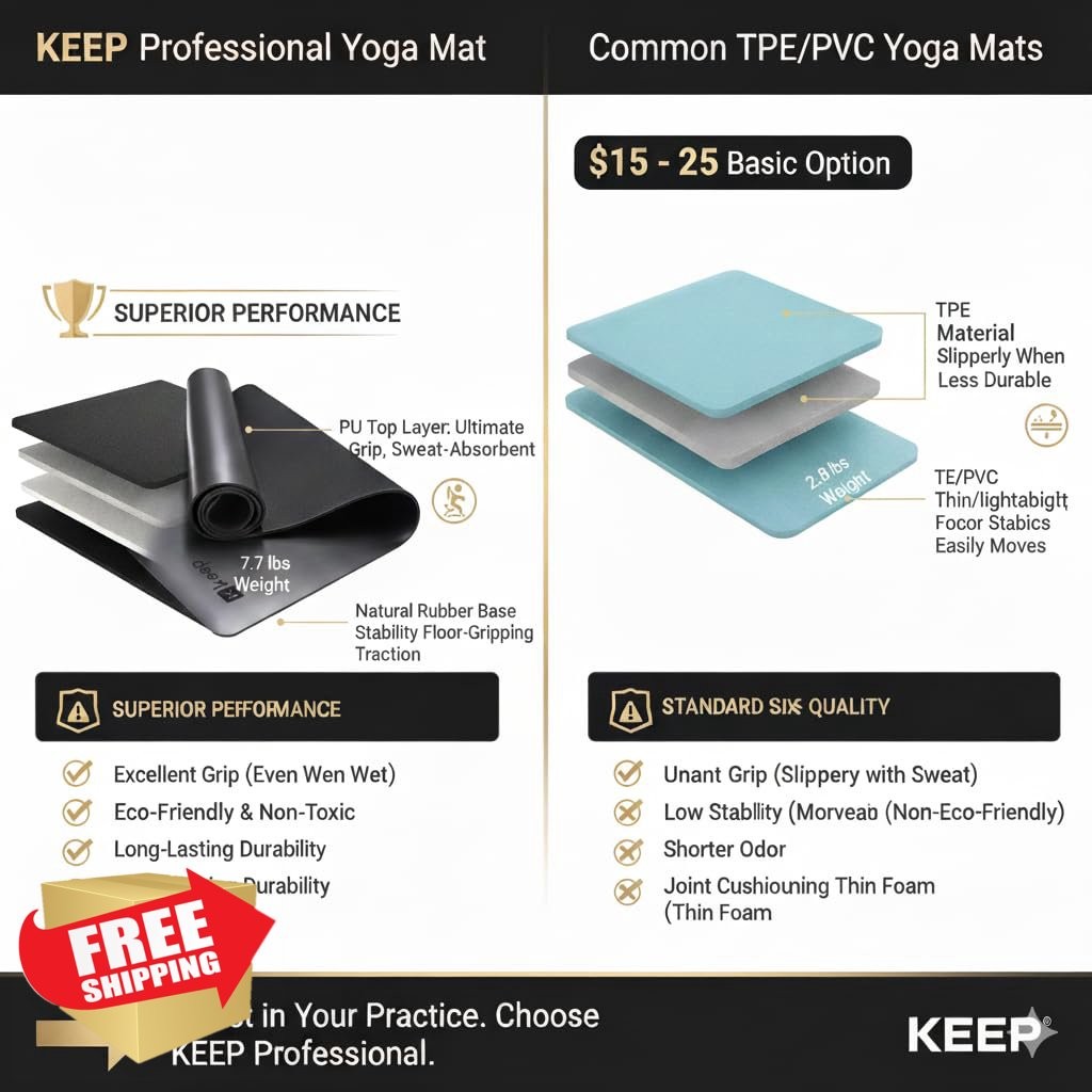 KEEP Black 72″x26″ Yoga Mat PU Rubber
