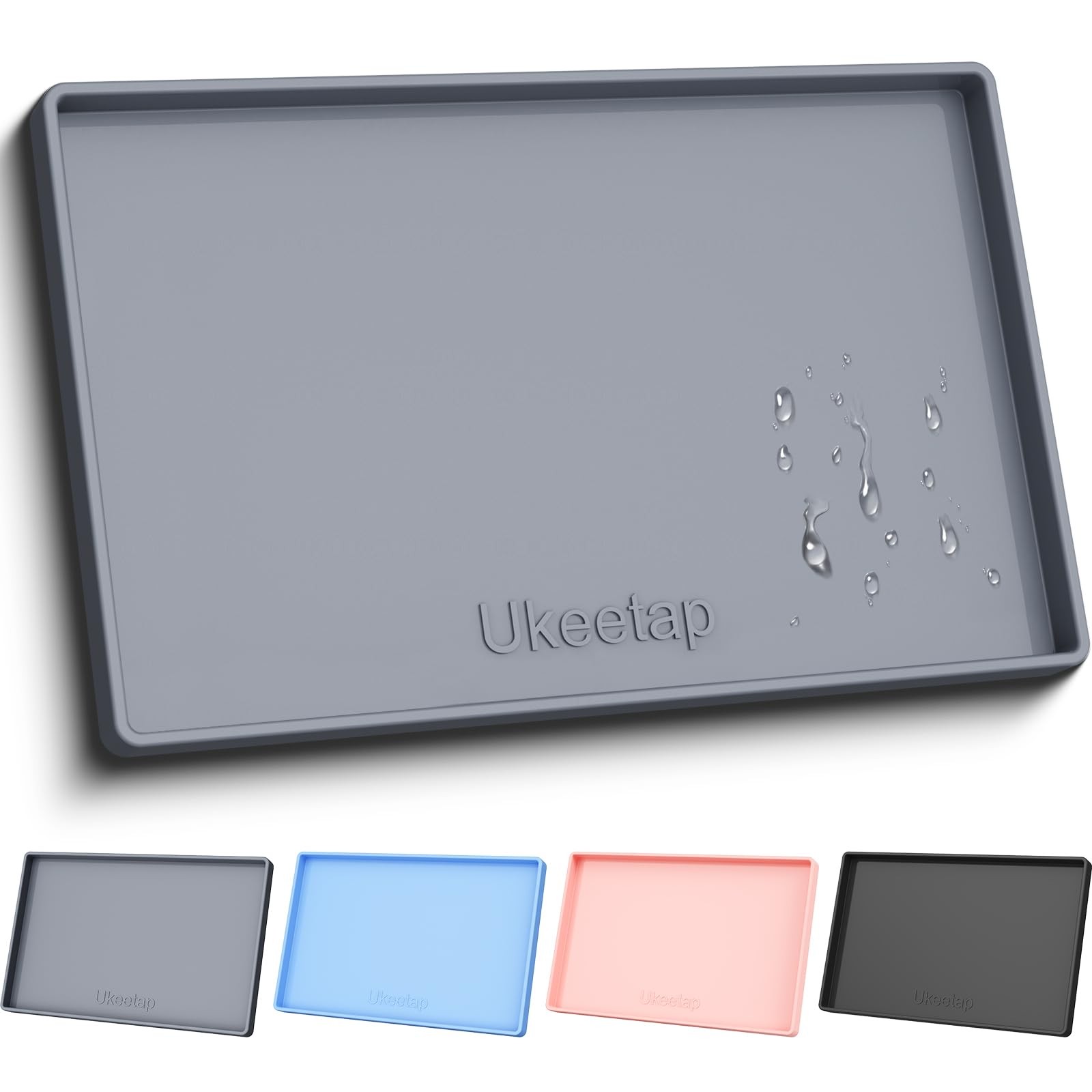 ukeetap Extra Thick Silicone Mat Waterproof with Raised Edge 34″ x 22″, Under Si