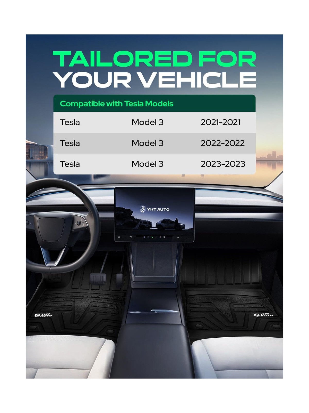YHTAUTO for Tesla Model 3 2023 2022 2021 Floor Mats, All Weather TPE Car Mats…