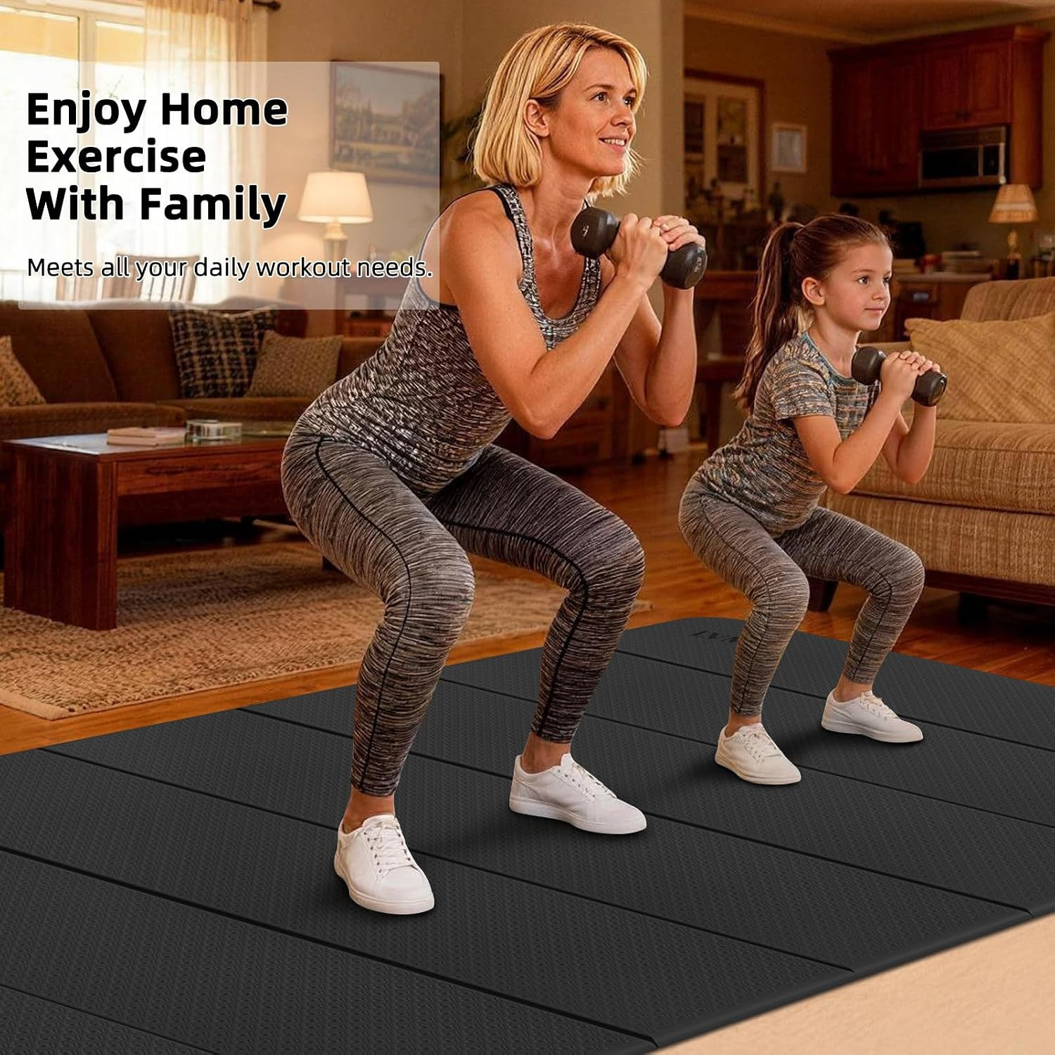 Extra Large 2-Person Yoga Mat, Foldable & Non-Slip, 74″x47.2″ for Home Gym