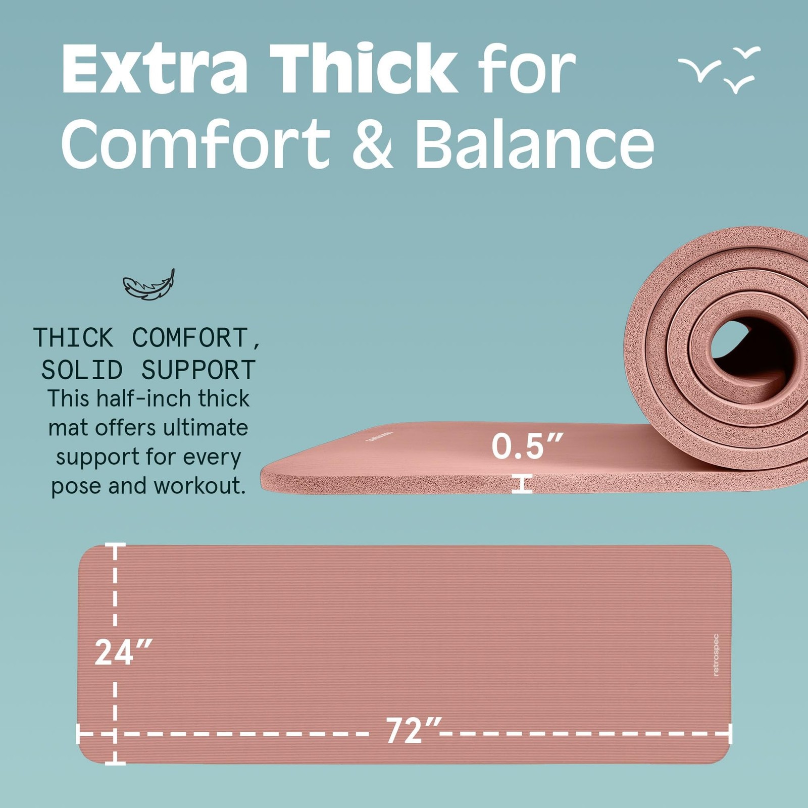 Retrospec Solana Yoga Mat Thick 1/2in Non-Slip Workout Mat with Nylon Strap -…
