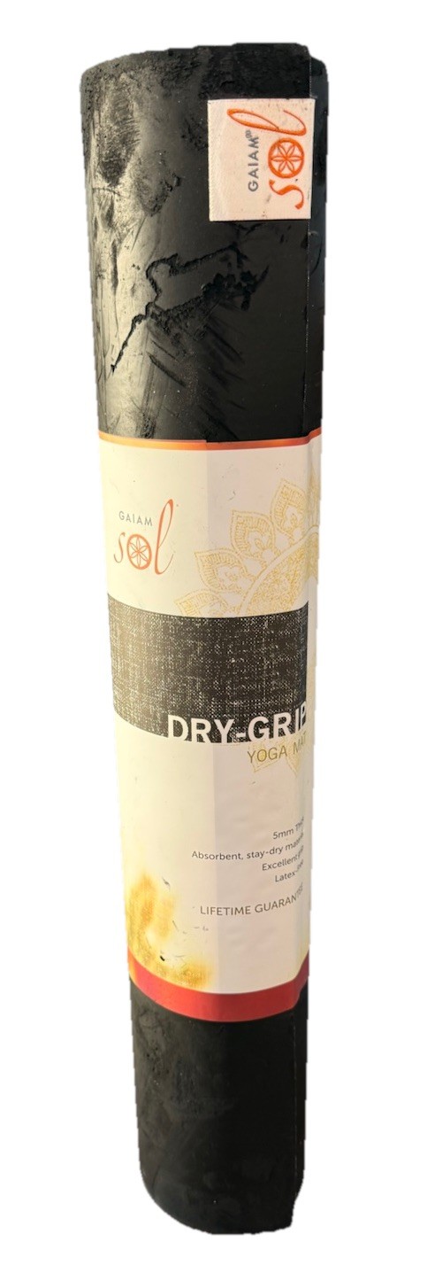 Gaiam Dry-Grip Yoga Mat 5mm Thick Non-Slip Exercise & Fitness Black 68 x 24 Inch