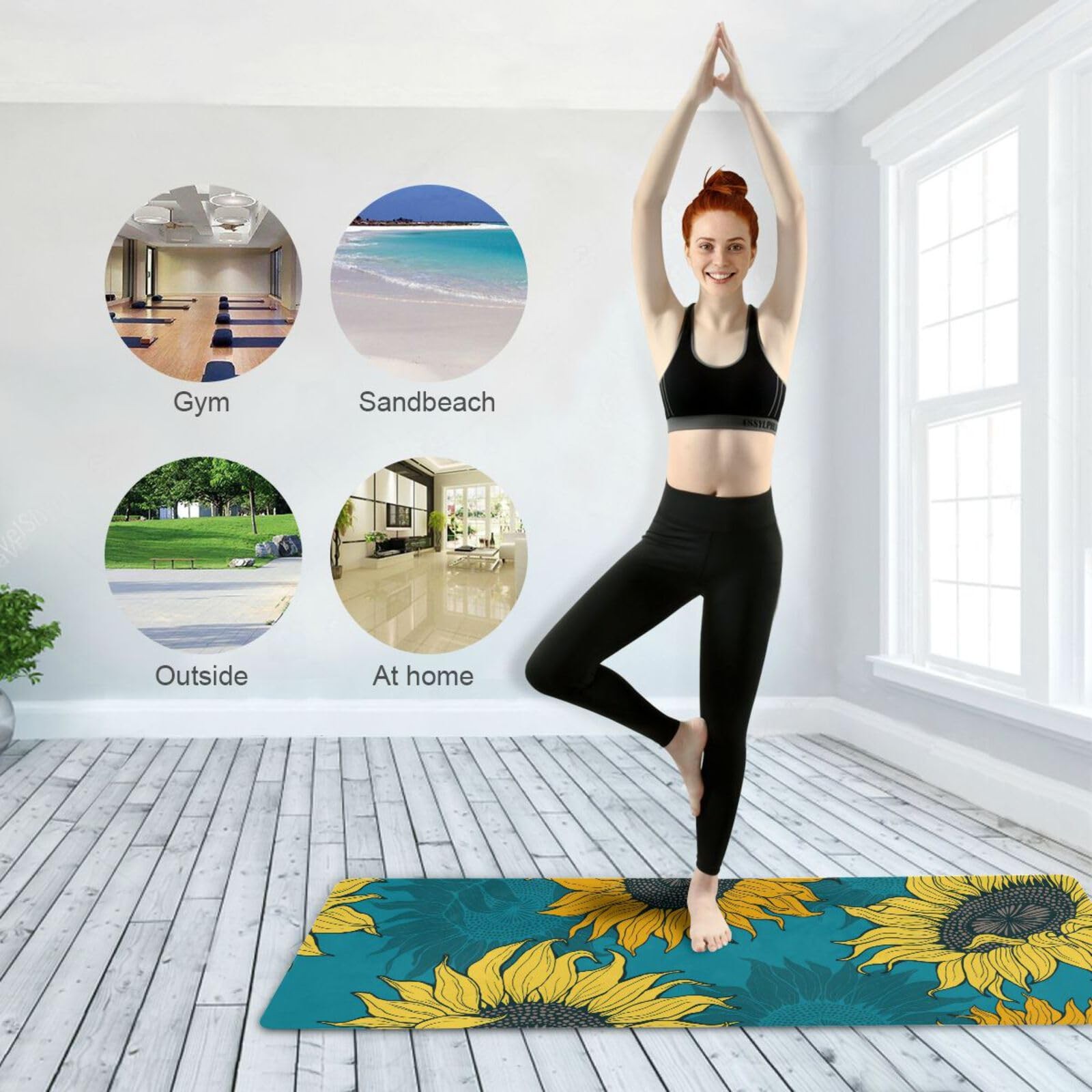 Sunflower Yoga Mat Home Workout Fitness Women Non Slip Storage Bag