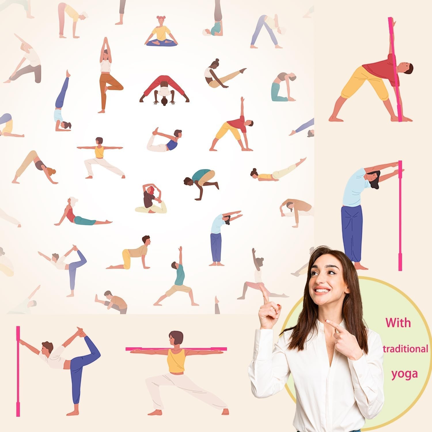 Yoga Stick 5ft Bamboo Non Slip Handle Flexibility Mobility Stretching