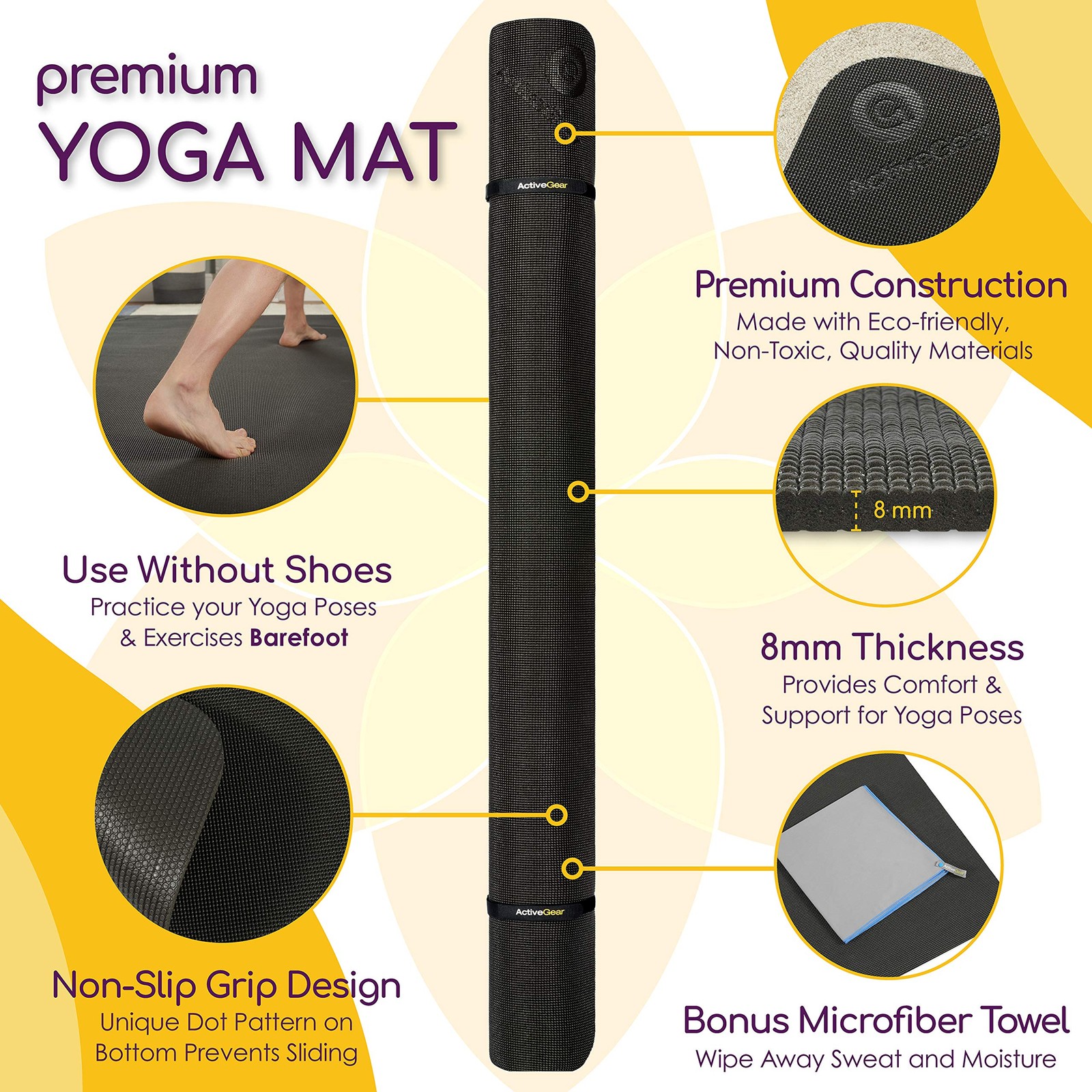 Large Yoga Mat 6’x4’x8mm Extra Thick, Durable, Non-Slip & Odorless Barefoot E…