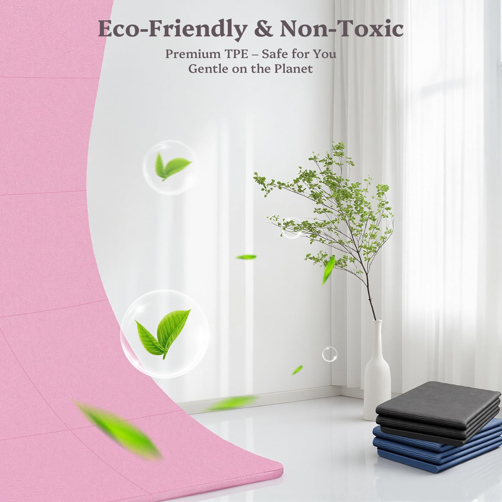 Foldable Yoga Mat Non Slip, Pilates Fitness Mats – 72″ x 24″ x 0.16″ Extra Wi…