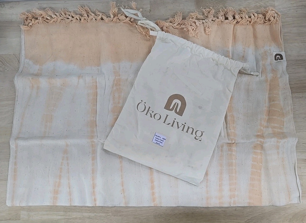 OKO Living Yoga Towel Shibori Rose Quartz Cotton Cover Fringe Lightweight