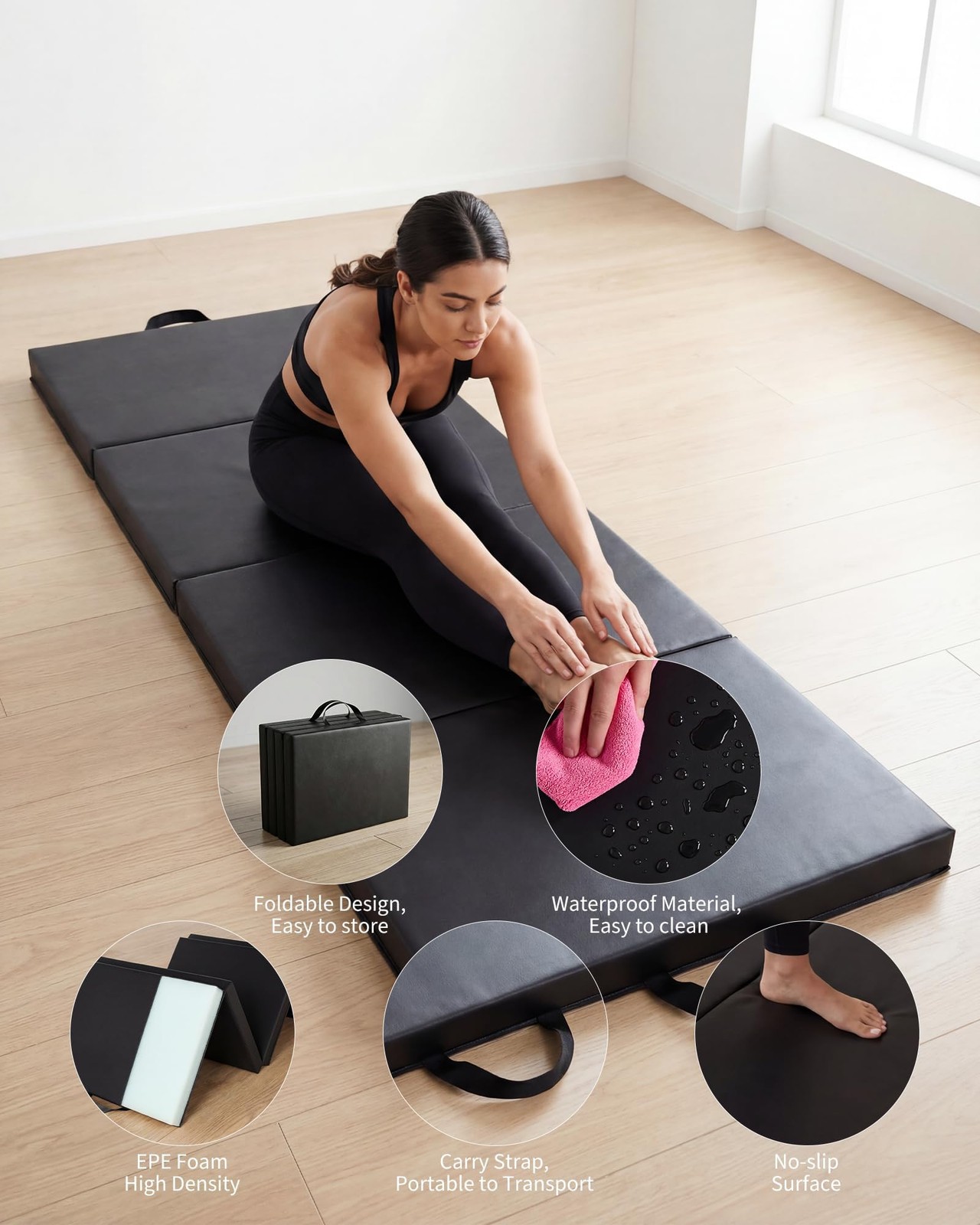 6x2ft Folding Gymnastics Mat 4-Fold Thick Exercise Mat with Handles for Yoga Fit