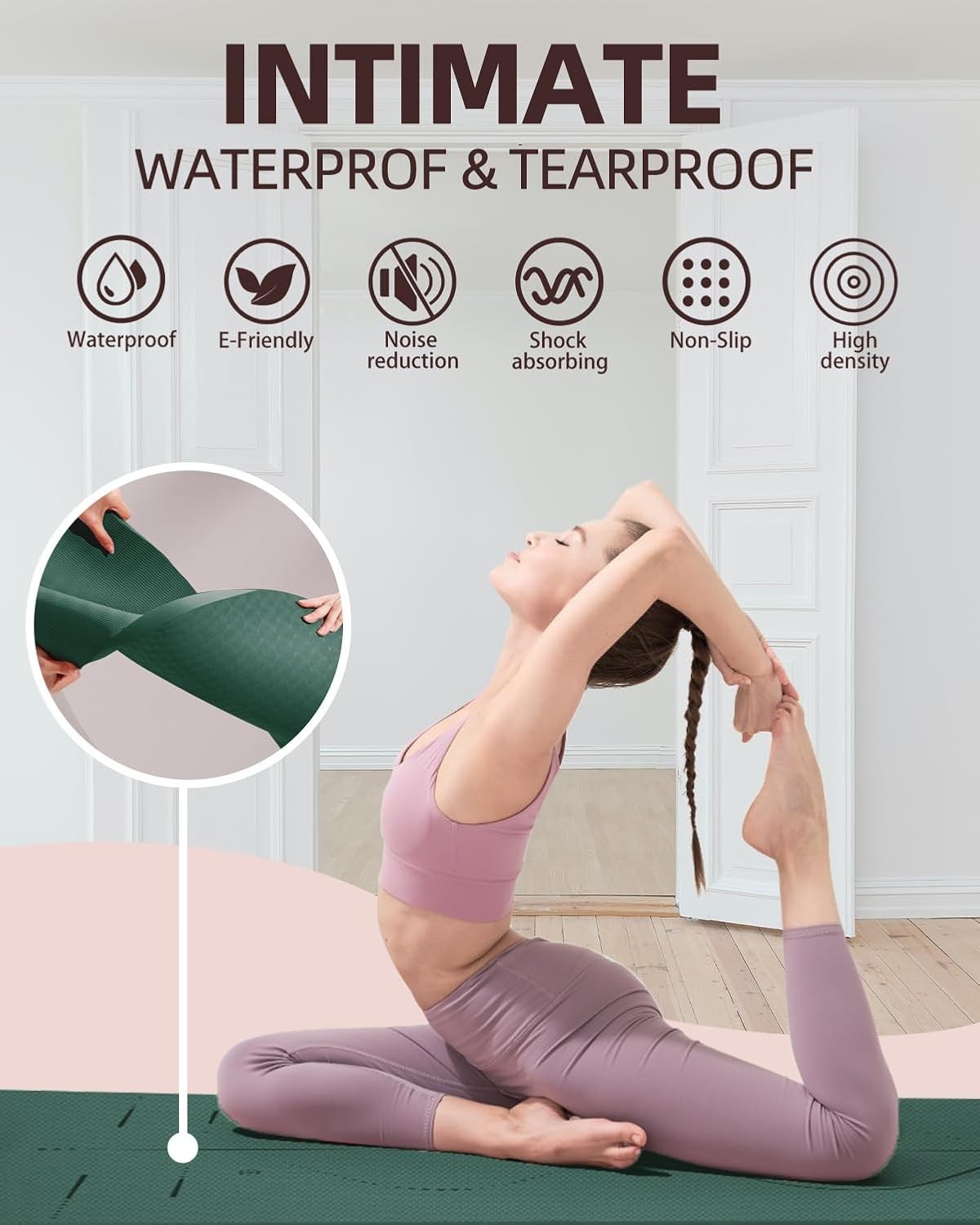 Yoga Mat 72x 32×1/3Extra Wide Non-Slip Exercise Fitness Mats Eco-Friendly TPE