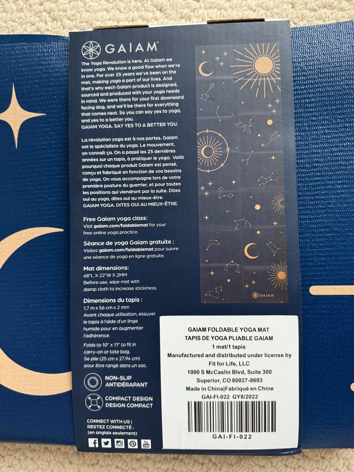 NWT Gaiam Yoga Mat (Navy Blue w/ Moon & Stars Design)