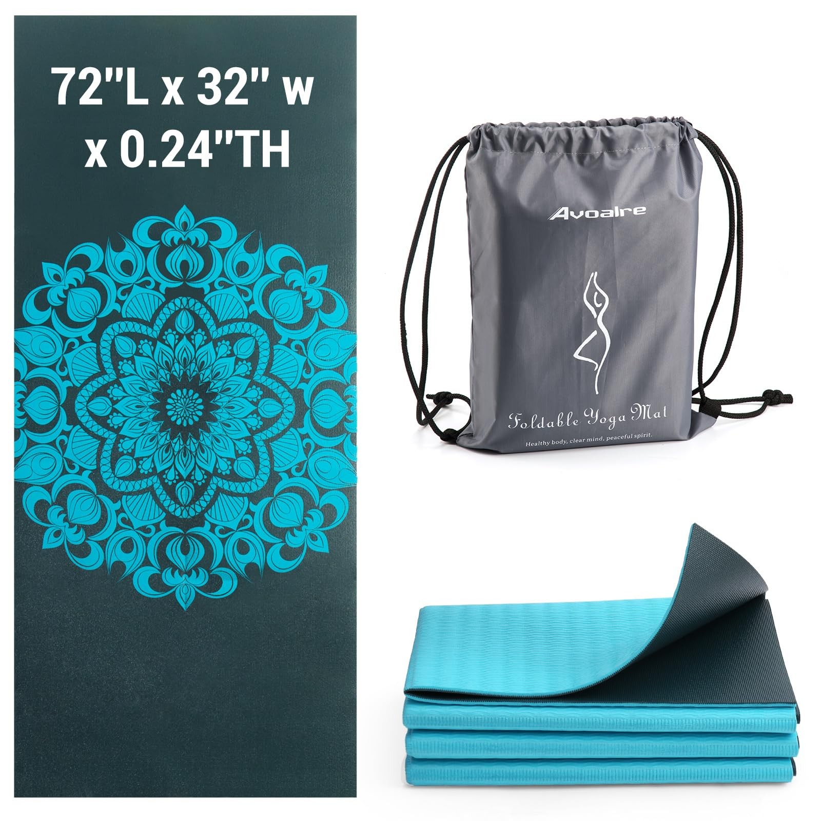 72×32 Inch Extra Wide Folding Yoga Mat 6mm Thick NonSlip Pilates Mat