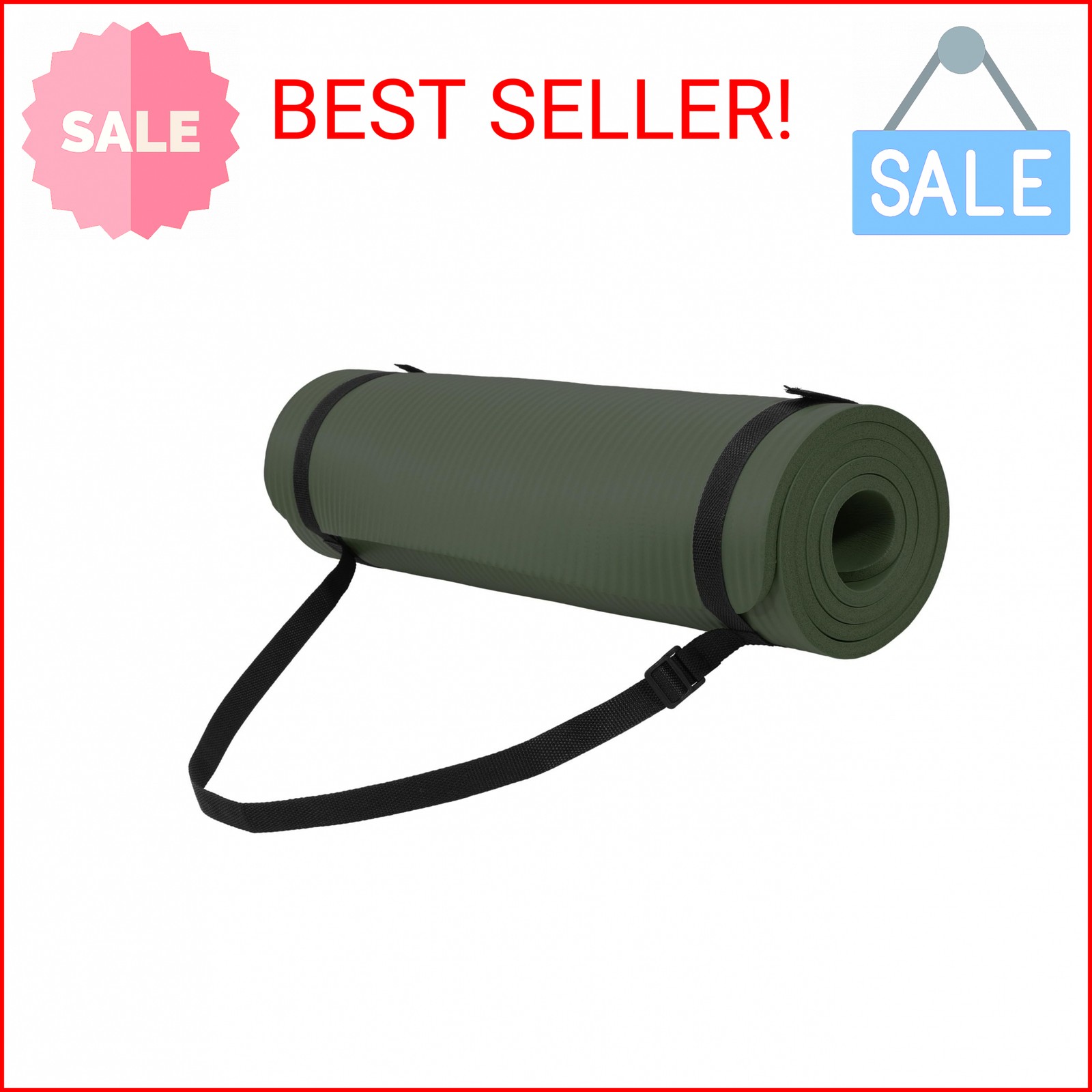 Fitvids 1/2-Inch Thick High Density Foam Exercise Yoga Mat with Carrying Strap,