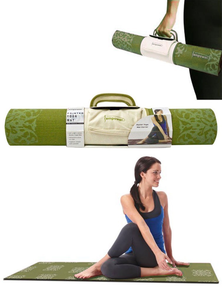 Empower Fitness Printed Yoga Mat with Clutch Pilates Mat Olive Green 24″x68″ NEW