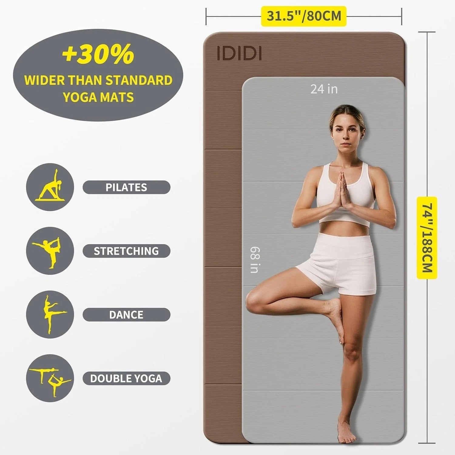 Foldable Extra Large Yoga Mat 74″×31.5″, 8mm Double-Sided Non Slip Lightweigh…