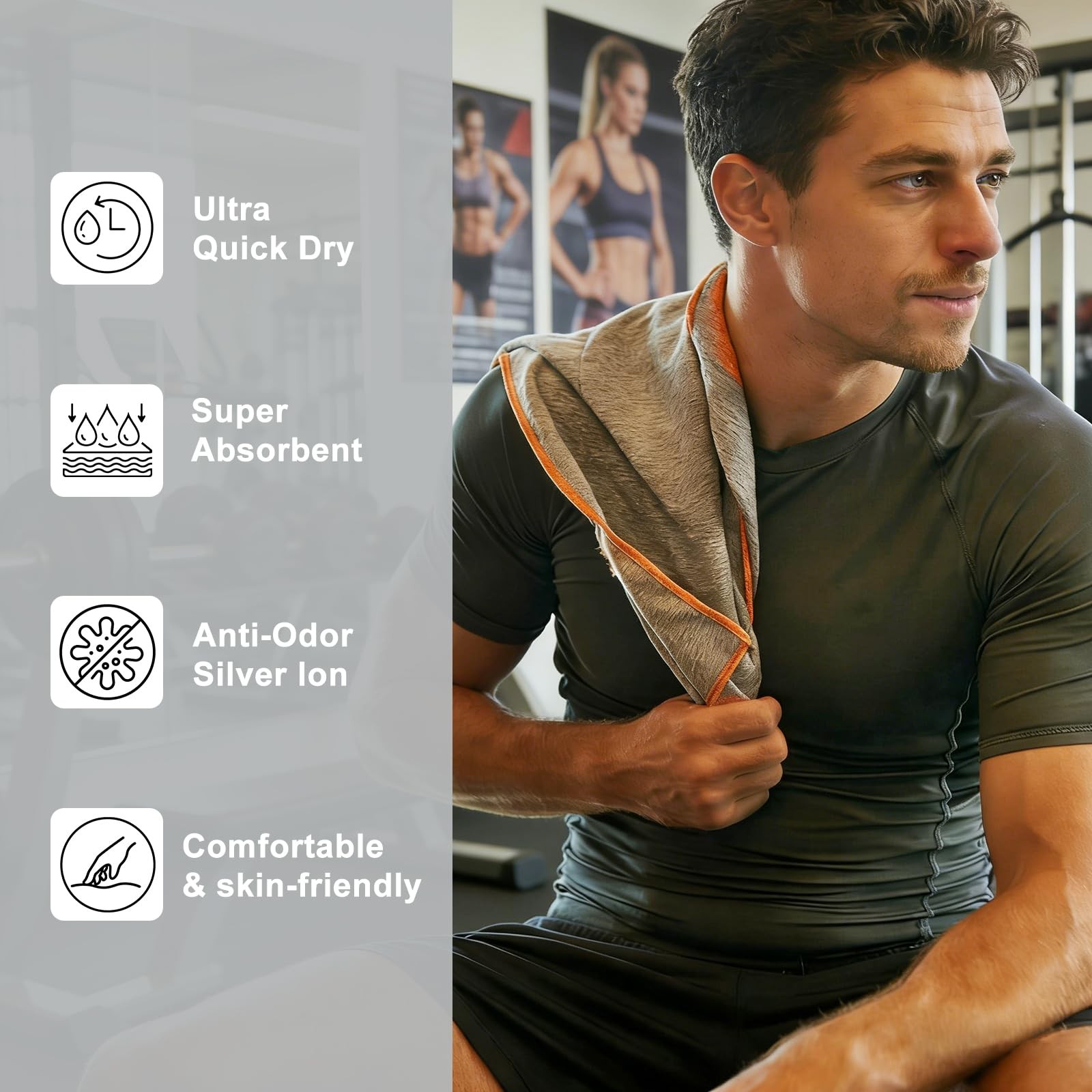 San Quik Microfiber Gym Towels 8 Pack Quick Dry Silver Ion Odor-Free Sweat